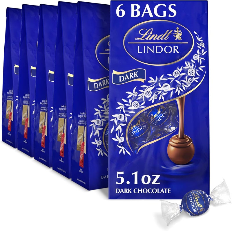 Lindt LINDOR Dark Chocolate Truffles, 5.1 oz. Bag (6 Pack) - Image 1